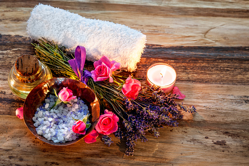 Spa still life with candles and flowers