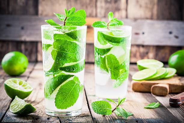istock fresh cocktails with lime, mint and ice in glass 602337554