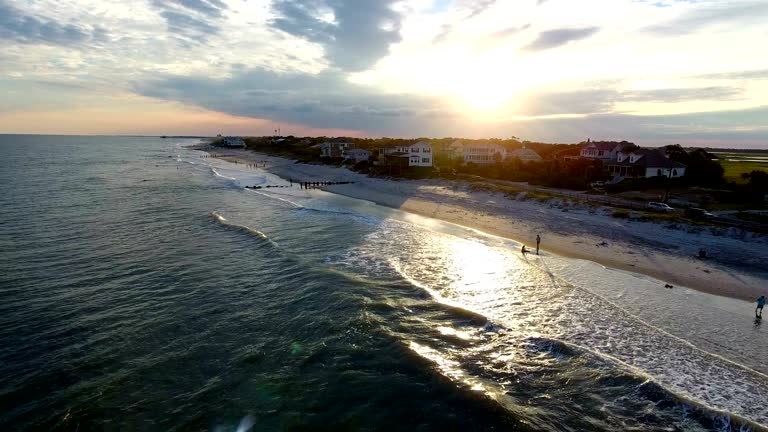 Beach town at sunset