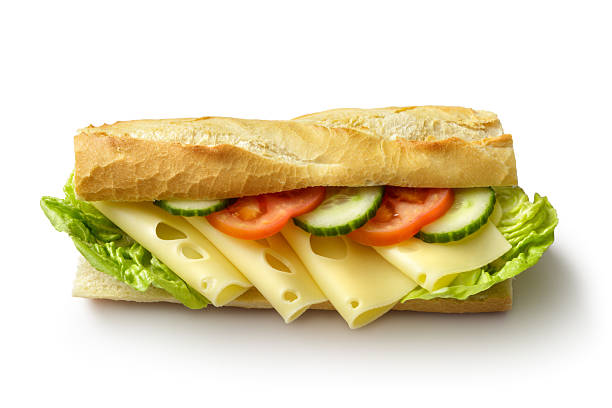 panini: panino al formaggio isolato su sfondo bianco - cheese sandwich foto e immagini stock