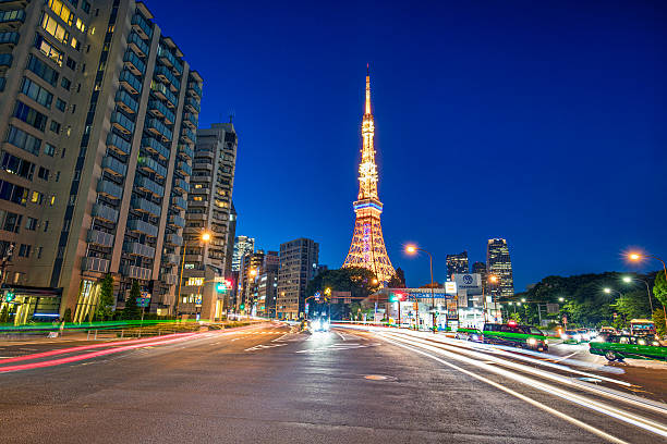 Street with Tokyo Tower in the background.