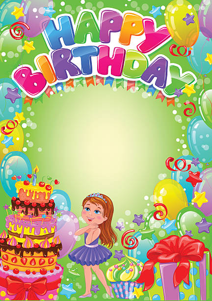 Happy birthday card with place for text vector art illustration