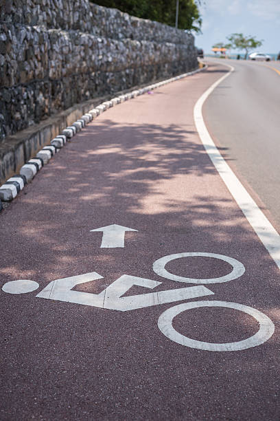 istock White bicycle sign or icon on the road 603161362