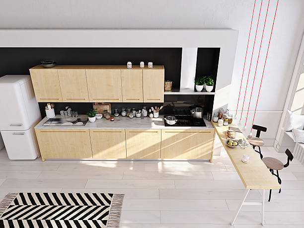 istock modern nordic kitchen in loft apartment. 3D rendering 603161574