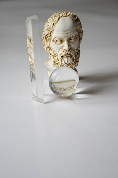statue of socrates with crystal sphere and prism - plato philosopher statue greek culture imagens e fotografias de stock