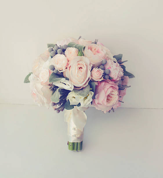 soft vintage gentle wedding bouquet flowers, pastel colors photo - rose rosé women valentines day imagens e fotografias de stock