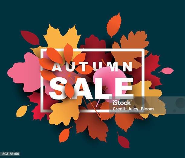 Autumn Sale Illustration With Colorful Leaves Stock Illustration - Download Image Now - Autumn, Falling, Backgrounds