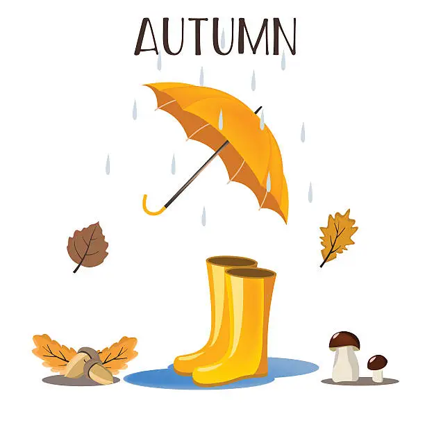Vector illustration of Autumn beautiful background. Rain falling leaves.Vektor