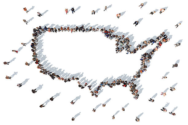 istock Group of people forming USA map outline 603171638