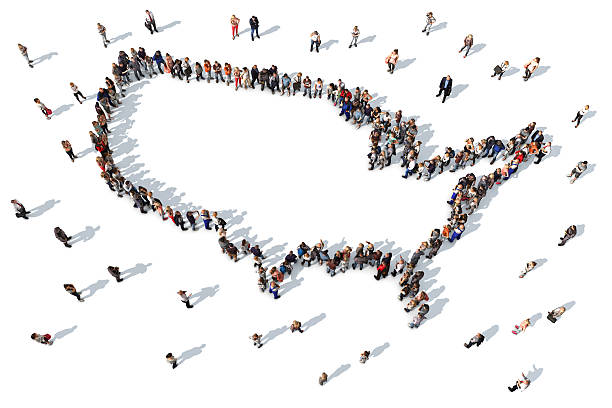 istock Group of people forming USA map outline 603171642