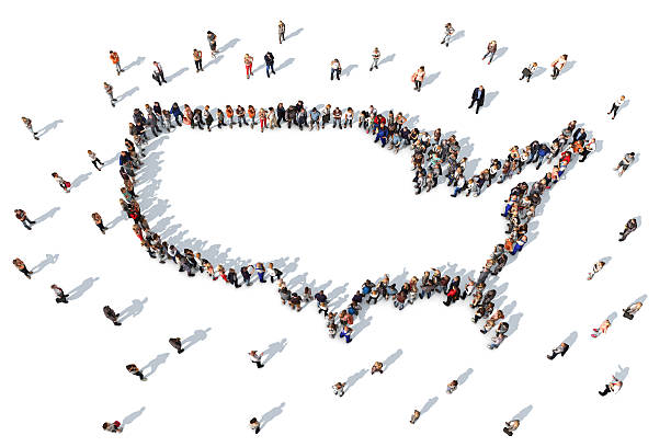 istock Group of people forming USA map outline 603171644