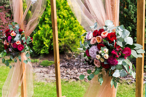 istock Beautiful setting for outdoors wedding ceremony. Decoration 603173170