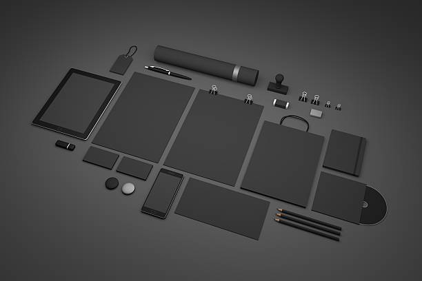 istock Black set of branding 3D illustration mockup template 603173362