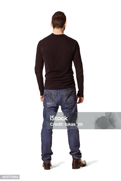 Tall Man Back Portrait In Black Stock Photo - Download Image Now - Rear View, Men, Standing