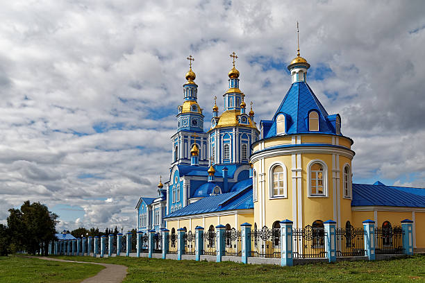 Building of Orthodox Christian Church on a background of the blue cloudy sky