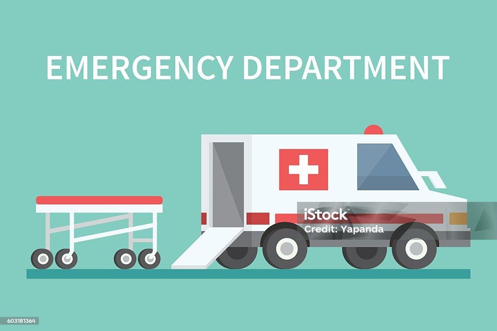 Vector transport ambulance car icon. Ambulance car and stretcher. Transport emergency medicine vector icon Accidents and Disasters stock vector