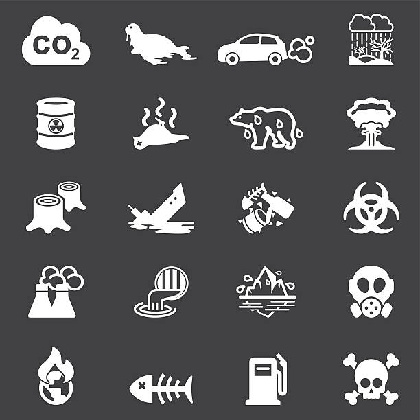 ilustrações, clipart, desenhos animados e ícones de ícones da silhueta branca de poluição | eps10 - bomba petrolífera