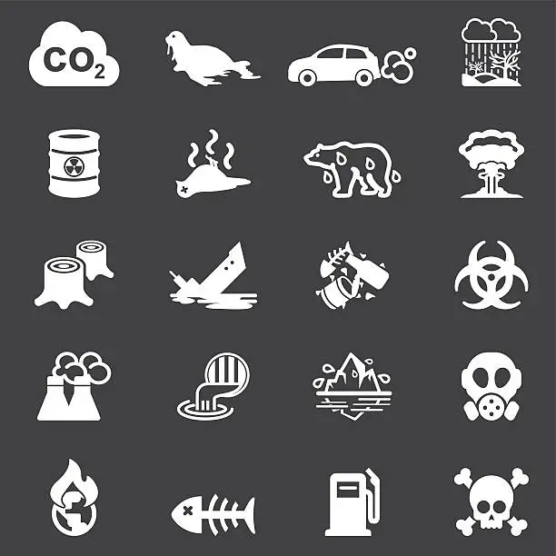 Vector illustration of Pollution White Silhouette Icons | EPS10
