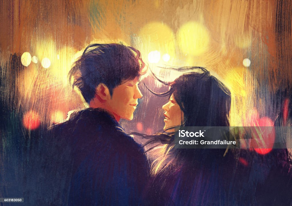 junges Paar in der Liebe im Freien, Illustration - Lizenzfrei Paar - Partnerschaft Stock-Illustration