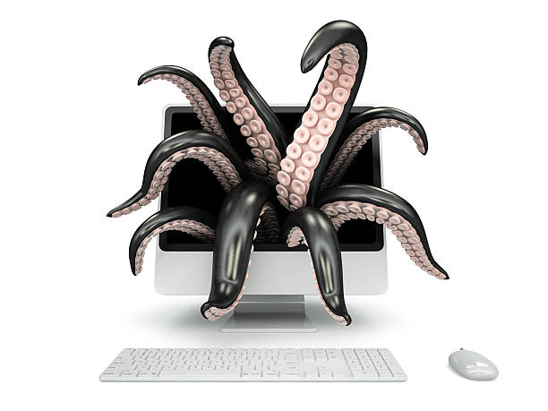 istock Black tentacles getting out of the computer monitor 603183992