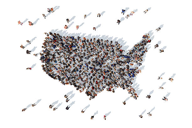 istock Group of people forming USA map 603185452