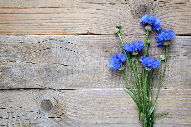 istock Blue cornflowers on wooden background 603186614