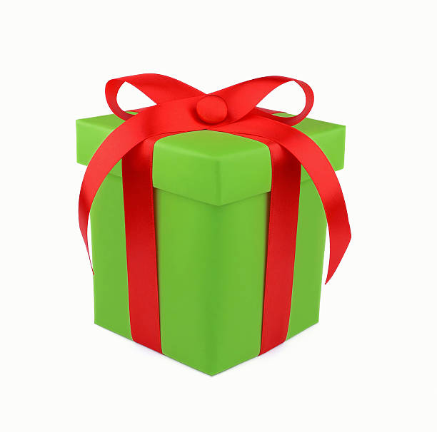 istock Light green gift box with red ribbon and bow 603189148