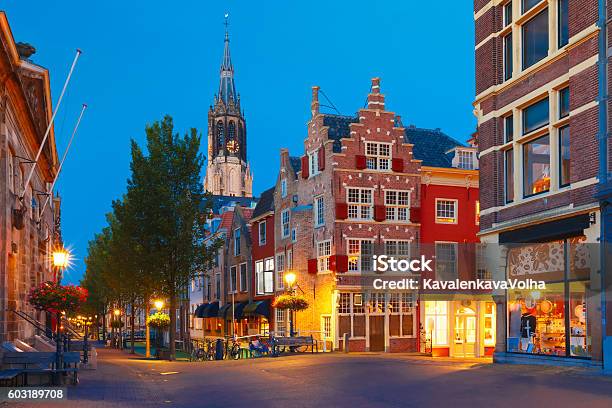 Canal And Nieuwe Kerk Church Delft Netherlands Stock Photo - Download Image Now - Delft, Netherlands, Building Exterior