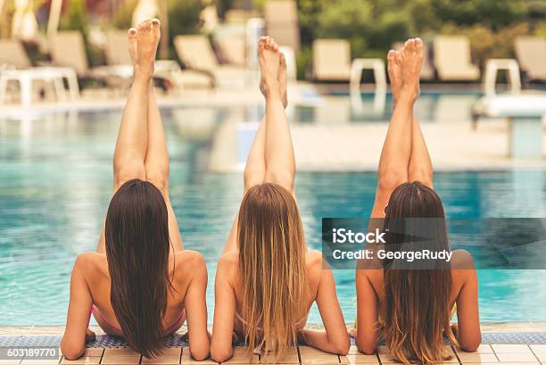 Girls At The Pool Stock Photo - Download Image Now - Women, Swimming Pool, Beach