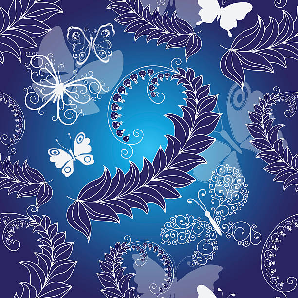 ilustraciones, imágenes clip art, dibujos animados e iconos de stock de floral azul oscuro patrón de primavera sin costuras - textile purple translucent backgrounds