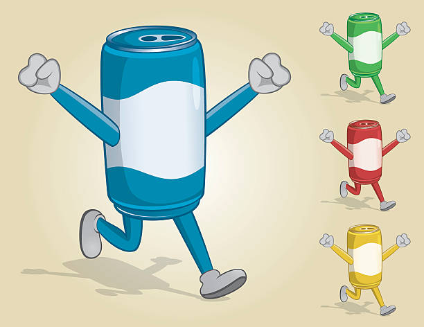 ilustrações de stock, clip art, desenhos animados e ícones de running can with two hands up - drink sport cola can