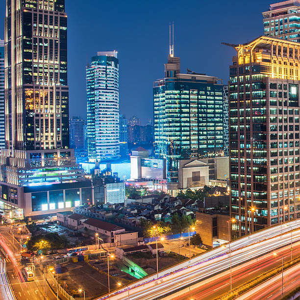 istock Aerial View of Shanghai overpass at Night 603253814