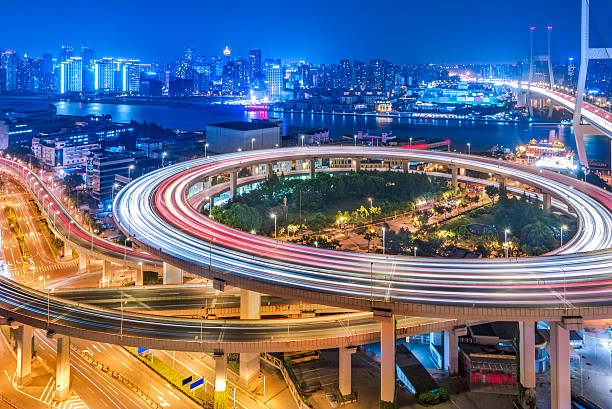istock Aerial View of Shanghai overpass at Night 603255992