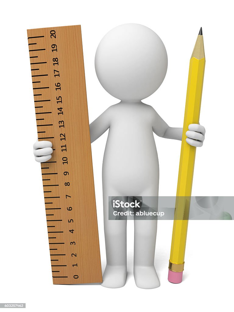 The Ruler 3dguy 3d People Stock Photo - Download Image Now - Pencil, Ruler, Adult - iStock