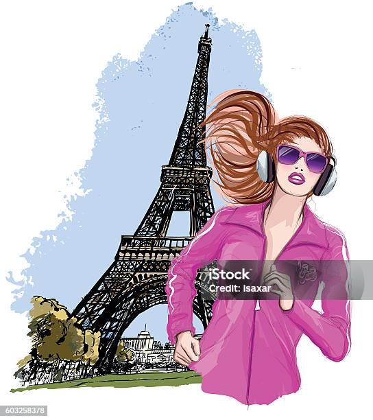 Pretty Blonde Woman Jogging In Paris Stock Illustration - Download Image  Now - Jogging, Paris - France, Active Lifestyle - iStock