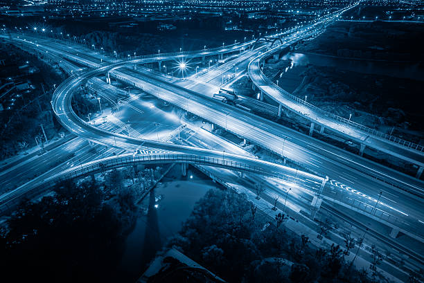 istock Aerial View of Shanghai overpass at Night 603258522