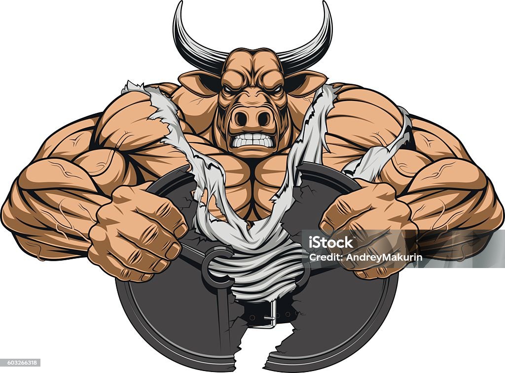 Strong ferocious bull Vector illustration of a strong bull with big biceps Bull - Animal stock vector