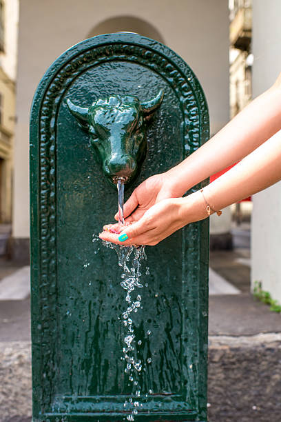 Water fountains in the park.