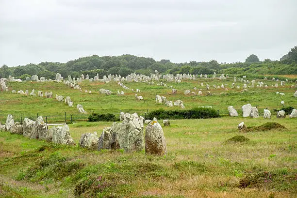 scenery around the  Carnac stones, a megalithic site in Brittany, France