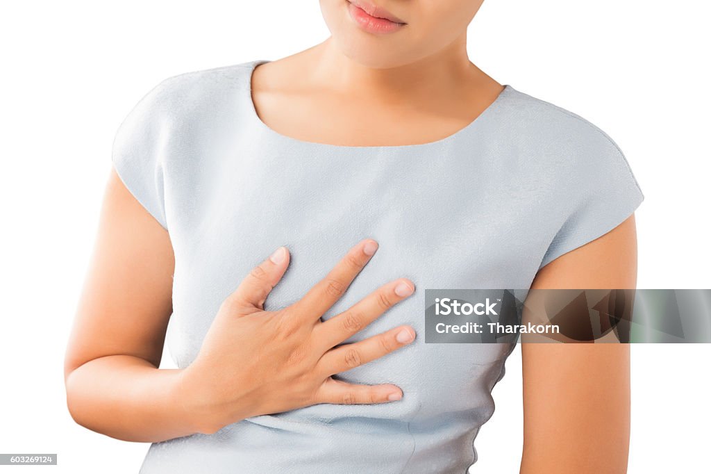 Acid reflux Woman suffering from acid reflux or heartburn Food Stock Photo