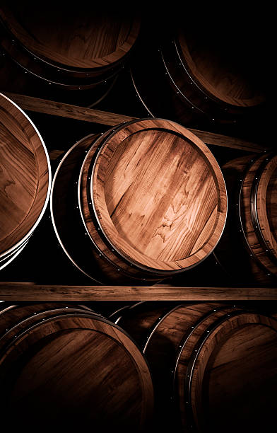 winemaking barrel 3d illustration - vinery imagens e fotografias de stock