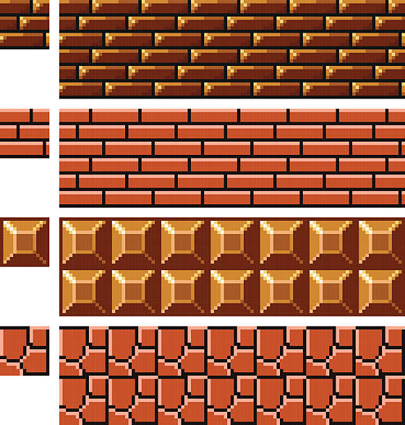 illustrazioni stock, clip art, cartoni animati e icone di tendenza di texture per platform pixel art vector - muro di pietra di mattoni - backgrounds brick construction development