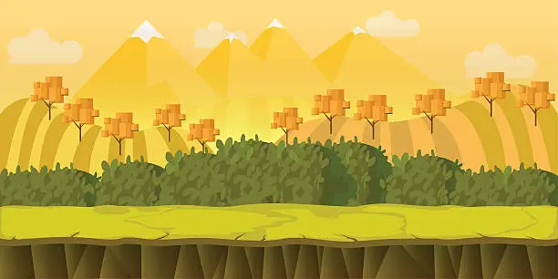 Vector illustration of Game 2d autumn park landscape with hills ,vector illustration