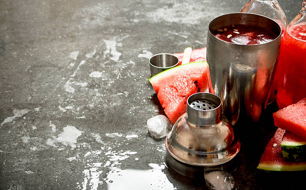 istock Watermelon cocktail with ice in a shaker. 603280638