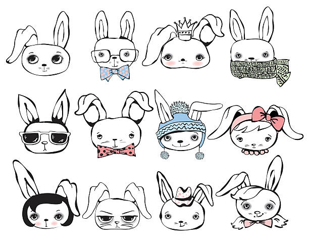 kaninchen-set - rabbit pets baby rabbit white background stock-grafiken, -clipart, -cartoons und -symbole