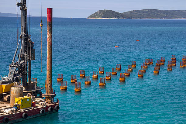istock Drilling pier foundation in the sea 603282932