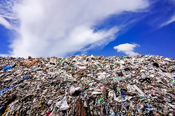 istock Landfill with blue sky and cumulus clouds 603283766