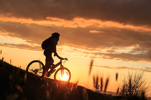 istock Silhouette of cyclist resting 603283956
