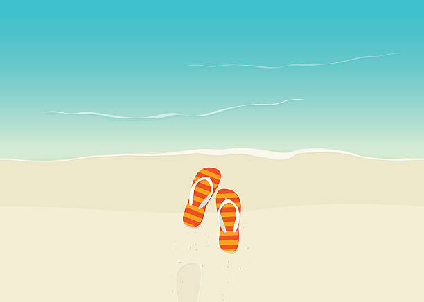 sandstrand mit flip-flops vektor-illustration - footprint sand sea beach stock-grafiken, -clipart, -cartoons und -symbole