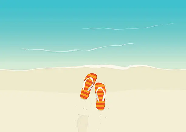 Vector illustration of Sand beach with flip flops vector illustration